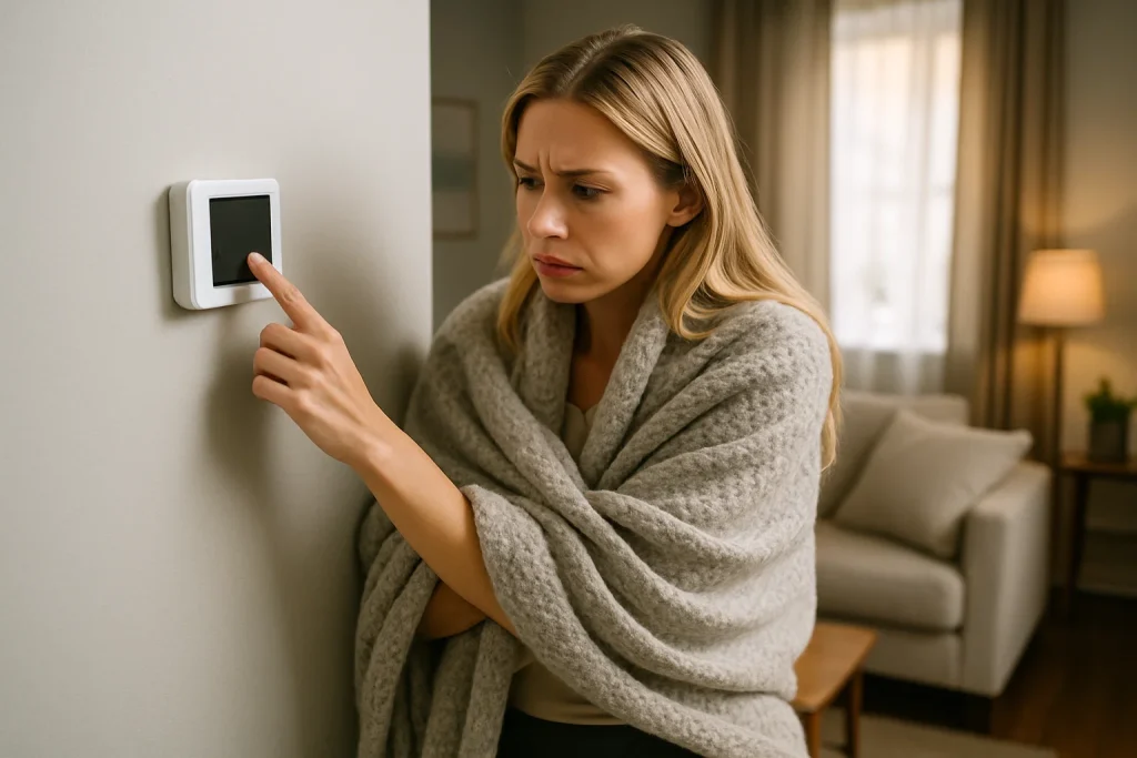 homeowner adjusting thermostat